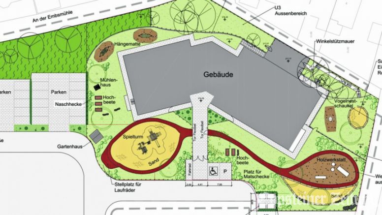 Entwurf zur Freifläche Kita An der Embsmühle und Ausschnitt des Entwurfes.Plan: Stadt Eppstein