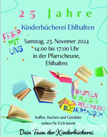 Plakat zum Jubiläumsfest der Bücherei.