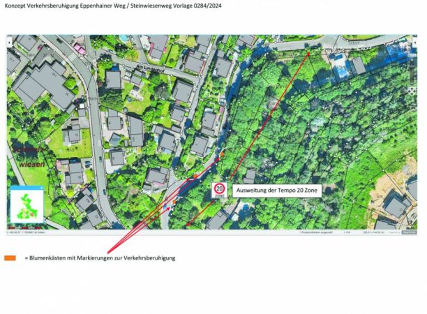 Konzept zur Verkehrsberuhigung im Eppenhainer Weg/Steinwiesenweg in Vockenhausen.Quelle: Stadt Eppstein