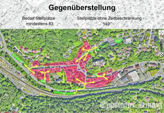 Das Altstadtkonzept schätzt die Zahl der Fahrzeuge, ermittelt den Bedarf an Parkplätzen und zeigt die voraussichtlichen Verkehrsströme auf.Quelle: Stadt Eppstein